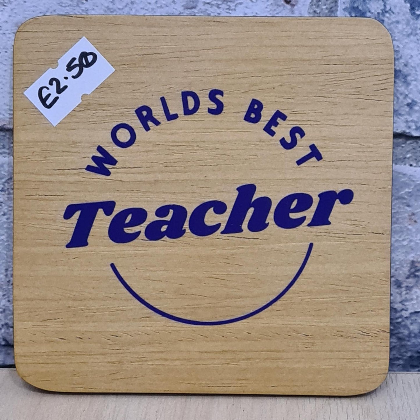 Worlds Best Teacher - Purple Wooden Coaster
