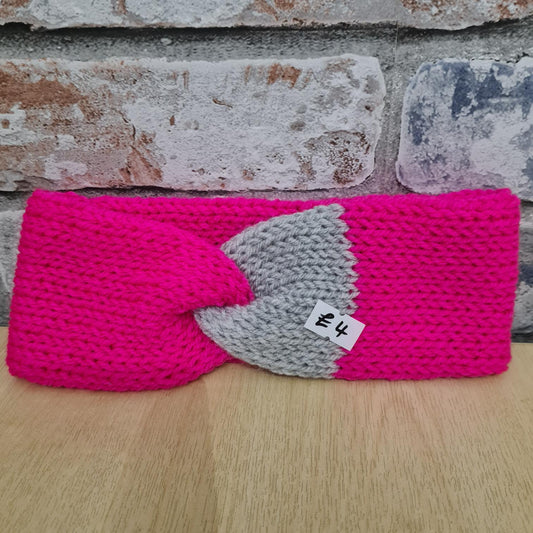 Thin Twist Pink with Grey Accent Earwarmer Headband