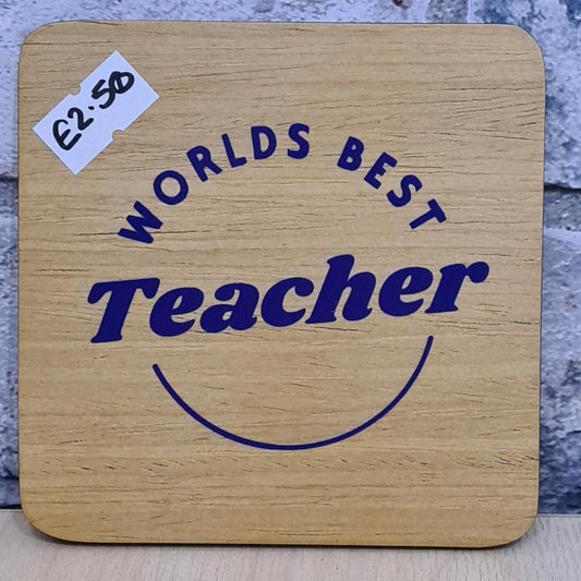 Worlds Best Teacher - Purple Wooden Coaster
