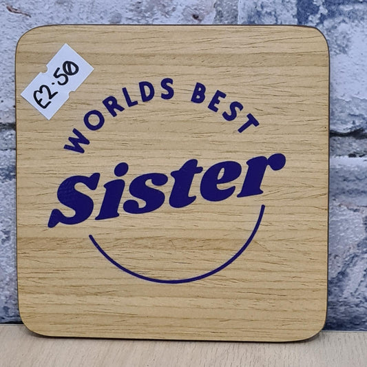 Worlds Best Sister - Purple Wooden Coaster