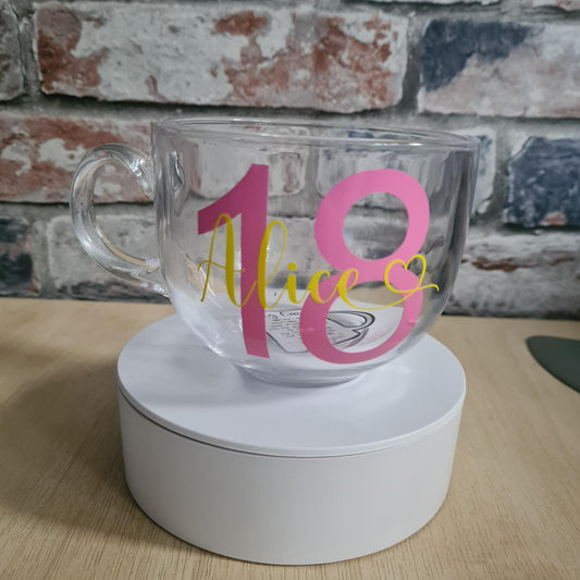 Name and Number Large Glass Mug